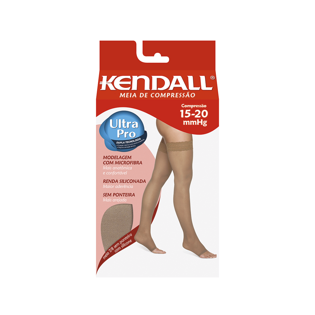 MEIA KENDALL 7/8 15-20 MMHG COM SILICONE E SEM PONTEIRA 1712
