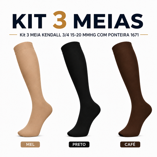 Kit 3 MEIA KENDALL 3/4 15-20 MMHG COM PONTEIRA 1671